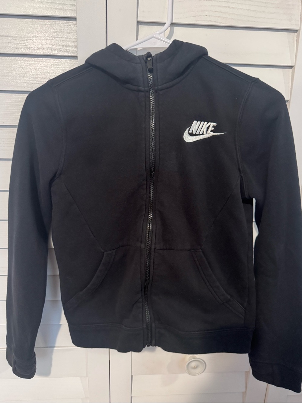 Nike Kids Black Full-Zip Puffer Hoodie with White Logo